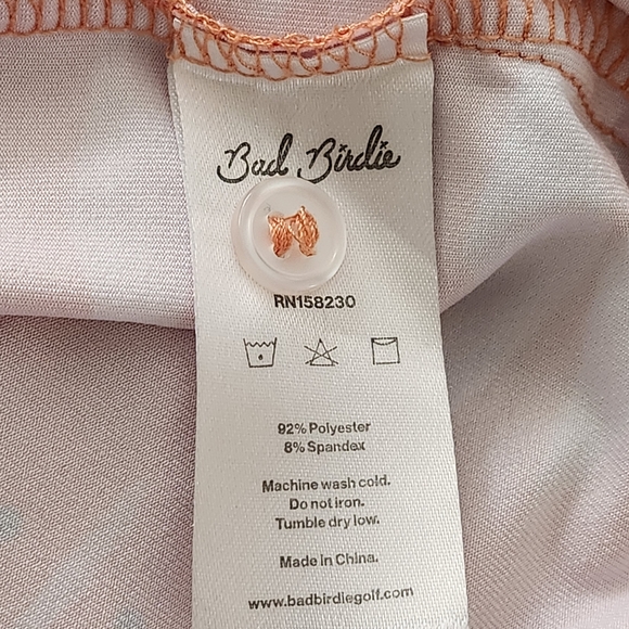 Bad Birdie coral and white geometric patterned golf polo Shirt men's size Small - Picture 10 of 11